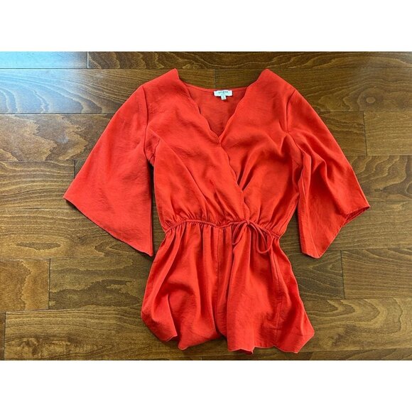 Umgee Coral Scarlet Scalloped V-Neck Side Tie Flare Relaxed Fit Romper S - Picture 8 of 8